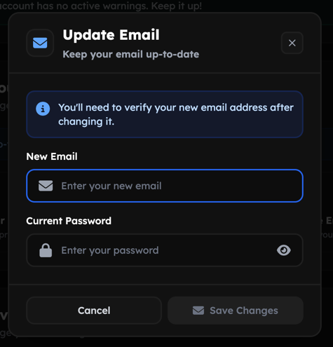 Change Email modal